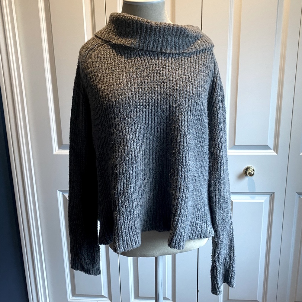 Grey knit, loose turtleneck sweater